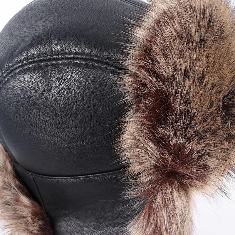 Кожа PU кожи Для мужчин кожаная куртка для Шапки с ухи заслонки русской зимы