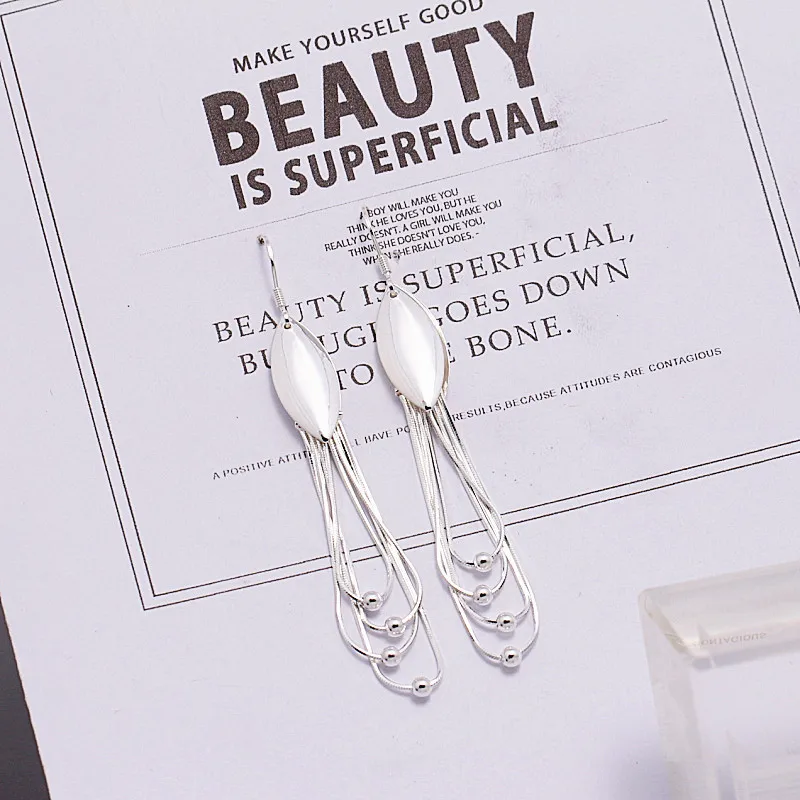 

100% S990 Sterling Silver Earrings Fashion Hot New Style Elongated Handmade Multi-thread Earrings Beautiful Women's Earrings