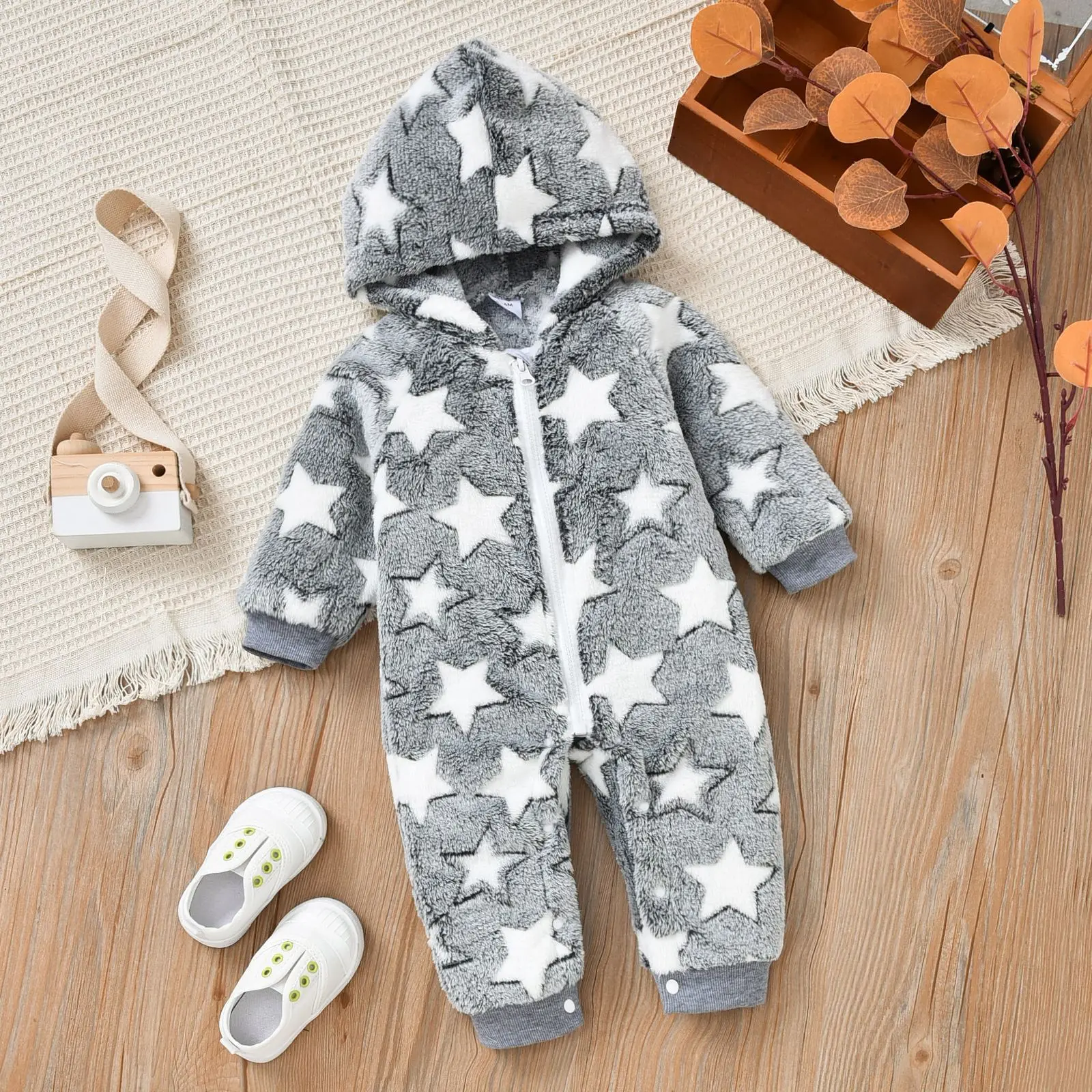 

Winter Newborn Baby Clothes Keeps Warm Boys Girls Romper Long Sleeve Star Print Romper Kids Jumpsuit Playsuit Outfits