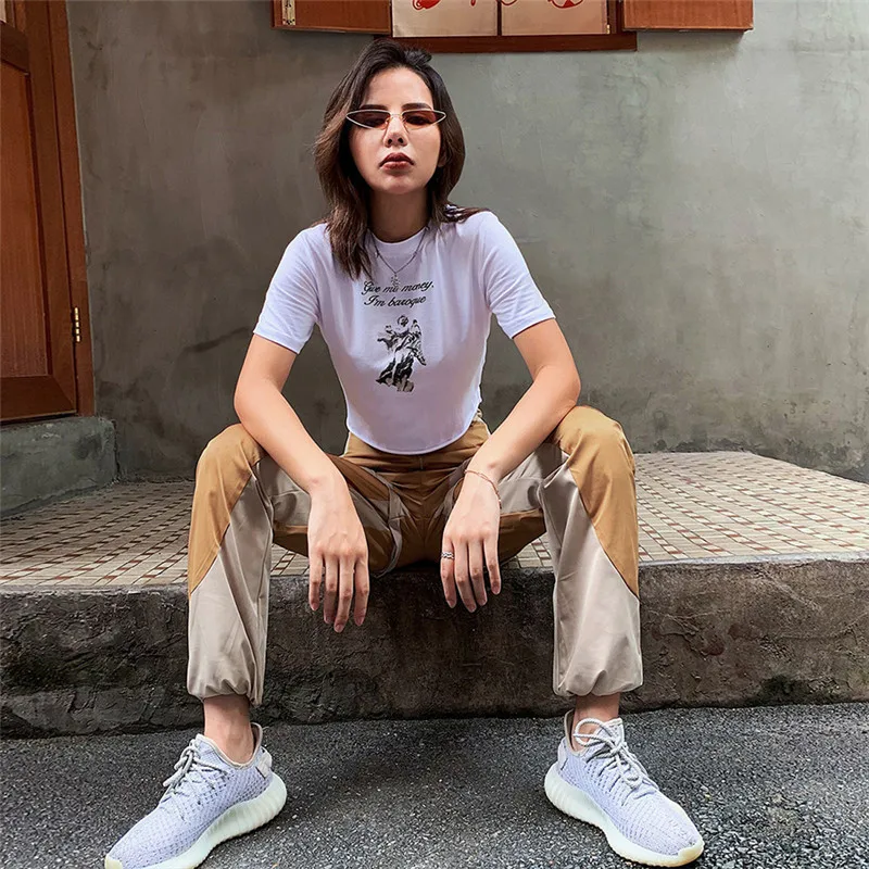 InstaHot Харадзюку уличные брюки карго лоскутные с карманами повседневные женские осенние брюки джоггеры уличные брюки