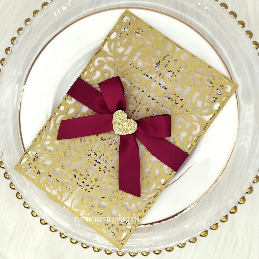 Свадебные приглашения 50 шт. элегантная блестящая Лазерная пригласительная