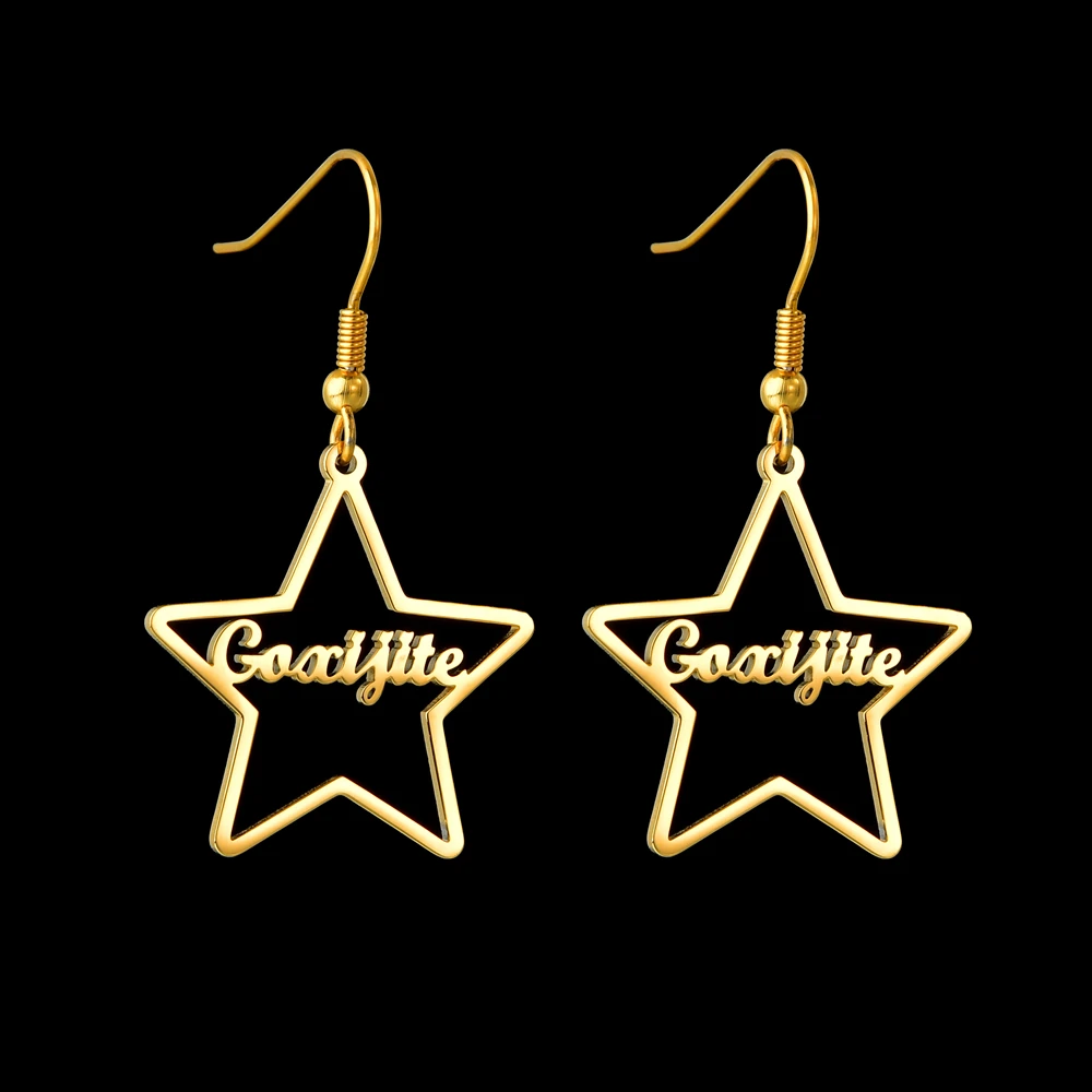 Пентаграмма золото имя висячие серьги-гвоздики с DIY ручной работы для пирсинга из