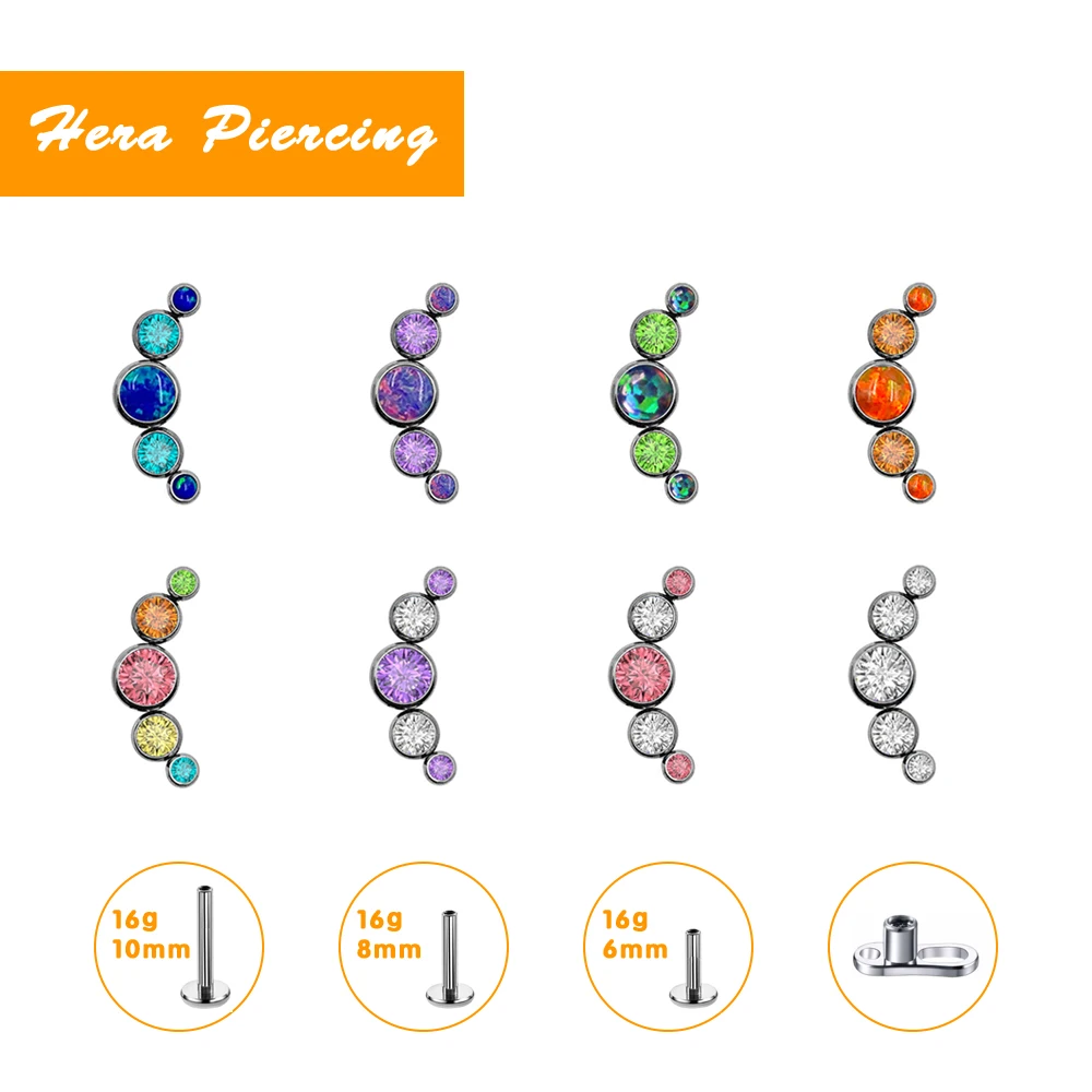 

2021 Cute Colorful Opal Earrings G23 F136 Titanium Earrings Lip Piercing Labret Spiral Cartilage Earrings for Girls Holiday Gift