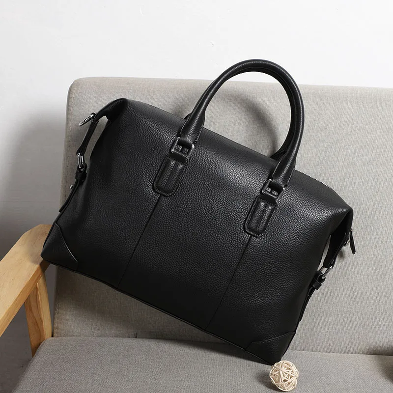 Мужская сумка Кроссбоди из натуральной кожи черная Дорожная для ноутбука