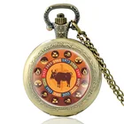 Часы карманные кварцевые, бронзовые, со знаком зодиака, с изображением быка, для мужчин и женщин, 2020 часов, подарки, Классическая Подвеска на ожерелье