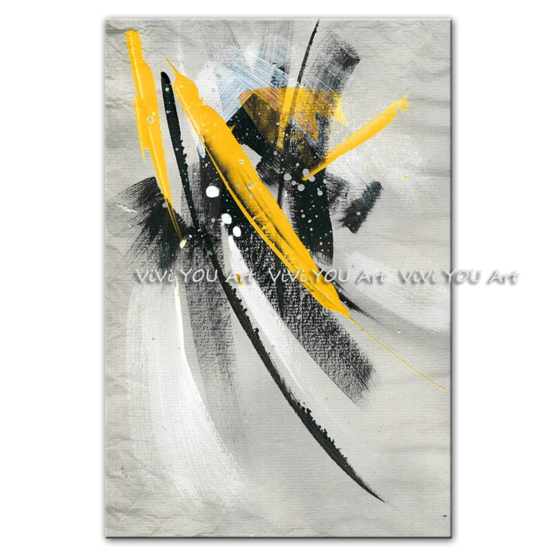 

Handmade Minimalistic Black and Yellow Abstract Oil Painting on Canvas painting Wall Art Pictures for Living Room Nordic Decor