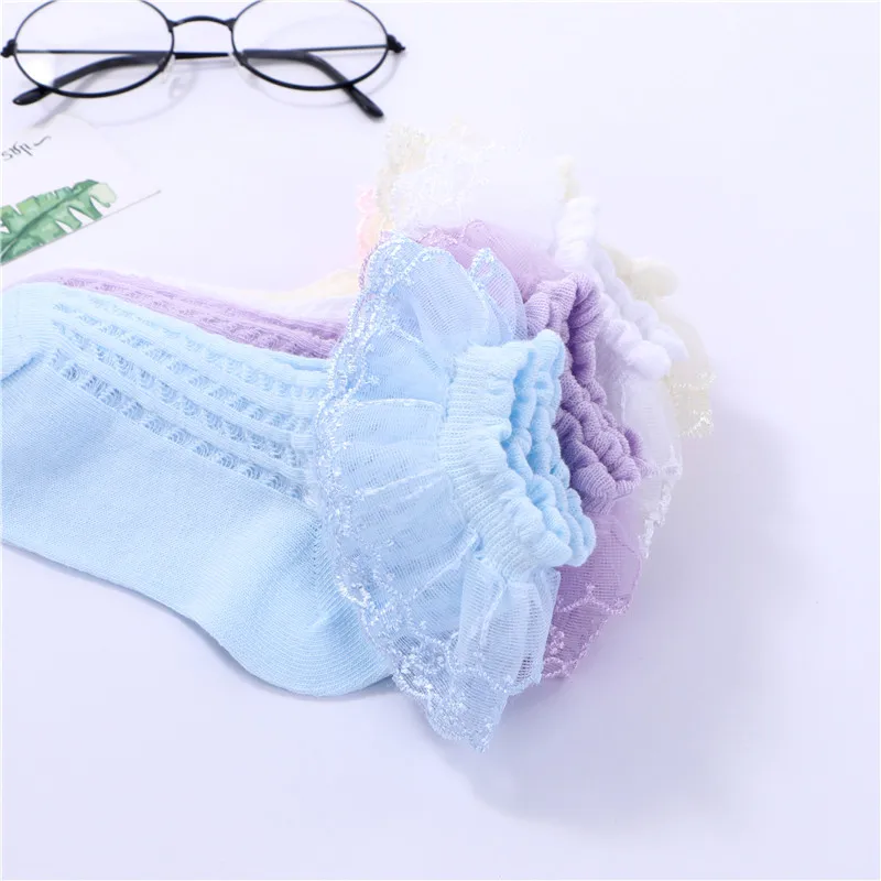 Детские кружевные носки 3 пары летние хлопковые короткие танцевальные для