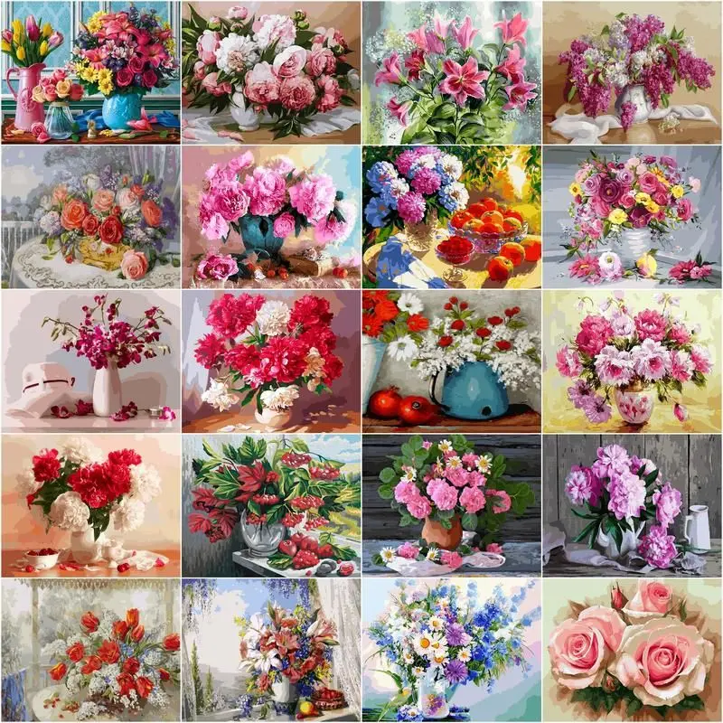

GATYZTORY 40x50cm painting by numbers for adults flowers In Vase DIY Drawing Canvas Handpainted Home Decoration Gift