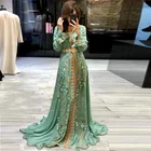 Длинное платье с аппликацией из бисера, изумрудно-зеленого цвета, марокканский кафтан, Дубай, мусульманские платья для выпускного вечера на заказ