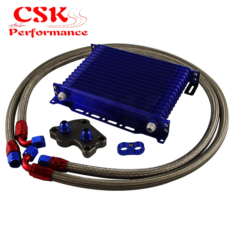 Fit For BMW Mini Cooper S R53 02-06 15Row Oil Cooler+Filter Adapter Kit Black/Blue |