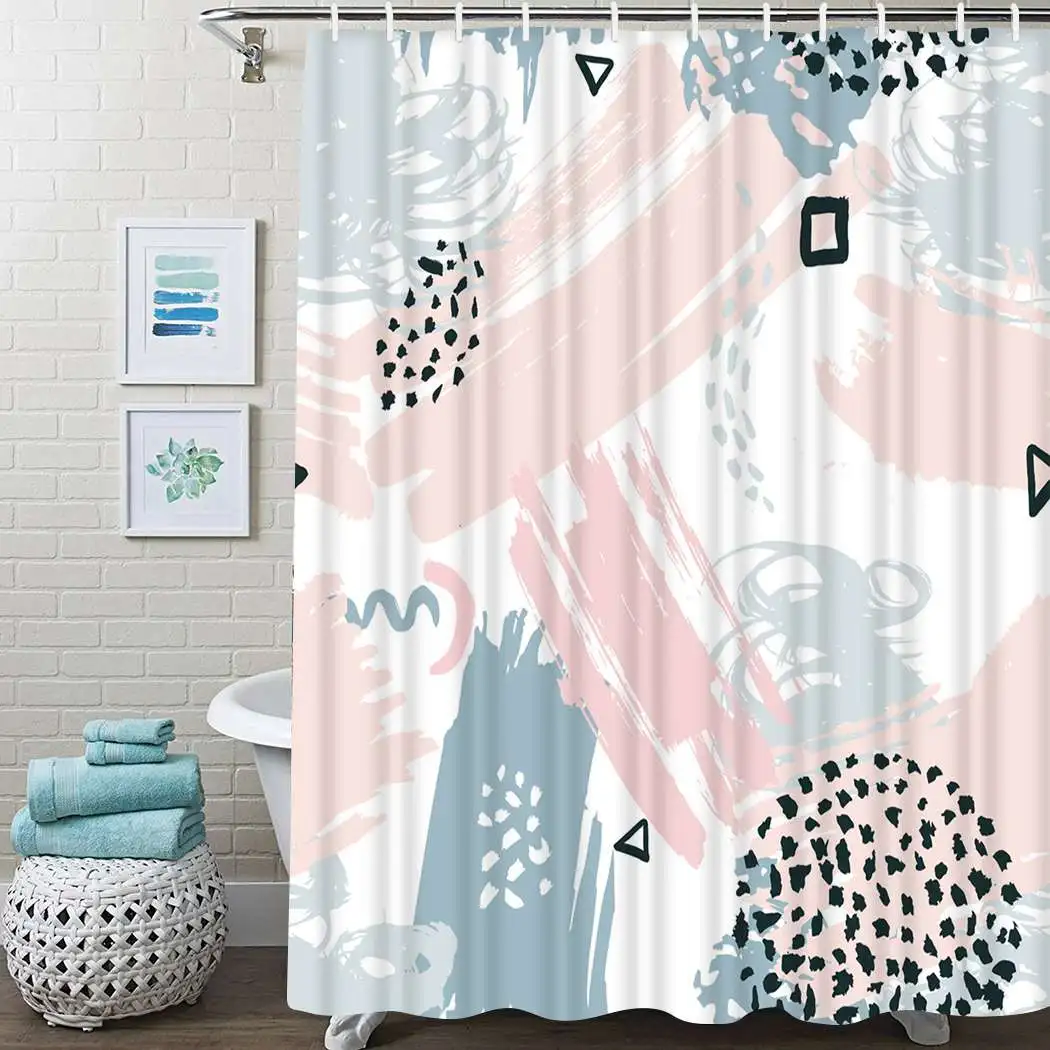 

Geometric Shower Curtain Memphis Style Summer Shower Curtain Waterproof Fabric For Bathroom Decor Shower Curtains Set With Hooks