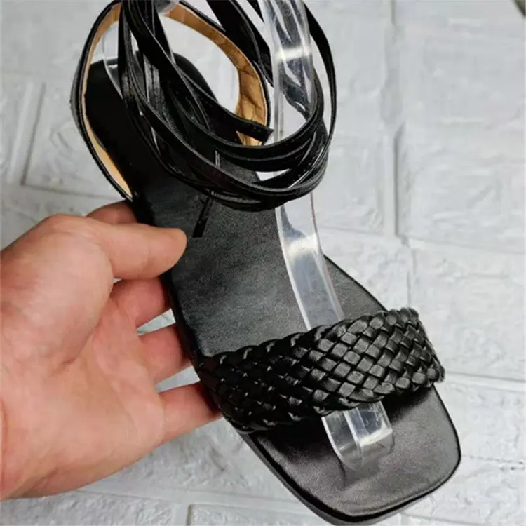 

Solid color open toe fashion sexy Roman style cross strap braided plus size 2021 summer new female sandals
