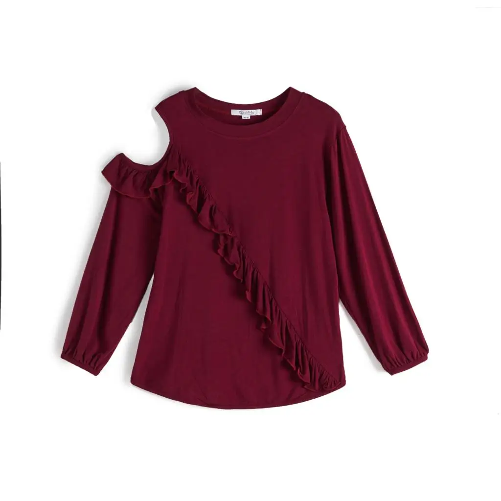 CupofSweet гофрированный вырез топы для девочек блузки Повседневная рубашка летняя