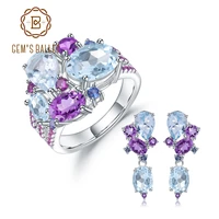 gems balle luxury natural topaz amethyst ring earrings 925 sterling silver colorful candy jewelry set for women fine jewelry