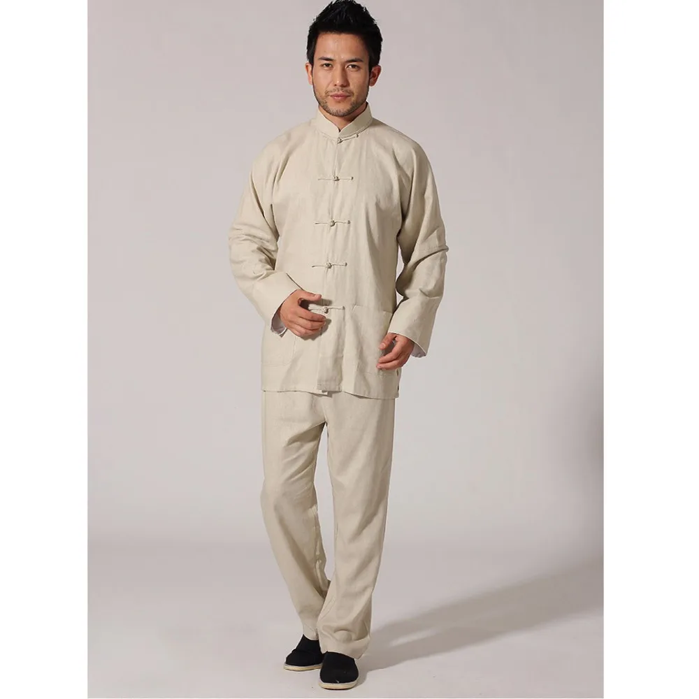 Chinese Style Suit Cotton And Linen Tang Suit Men'S Long-Sleeved Youth Loose Novelty Chinese Bruce Lee Kung Fu Men'S Clothing