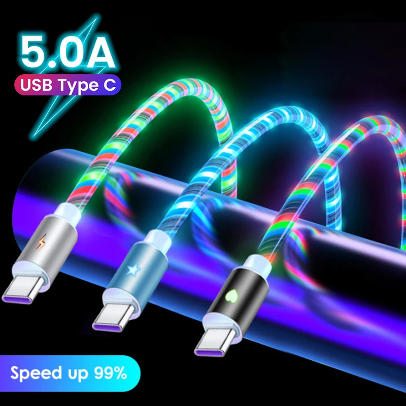 Зарядный кабель USB Type-C со светодиодной подсветкой 5 А | Мобильные телефоны и