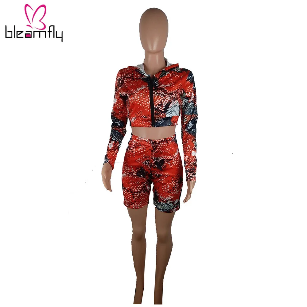 Женский комплект из двух предметов укороченный топ на молнии с принтом змеиной