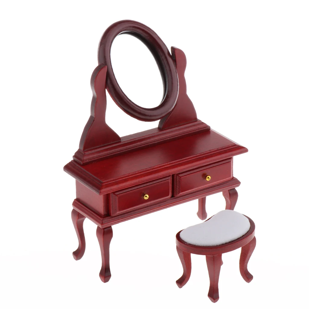 Деревянный Комод с зеркалом ящиками и стулом модель мебели для кукольного домика