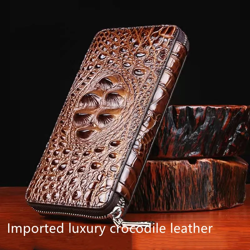 Мужской кошелек из тайской крокодиловой кожи мужская длинная Сумочка женская