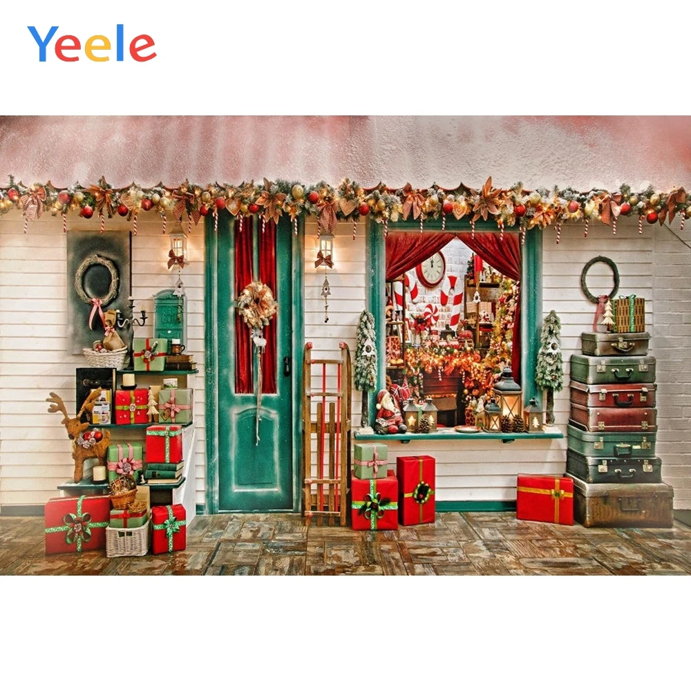 Рождественский фон зима снег Снеговик Подарочный магазин тележка Деда Мороза