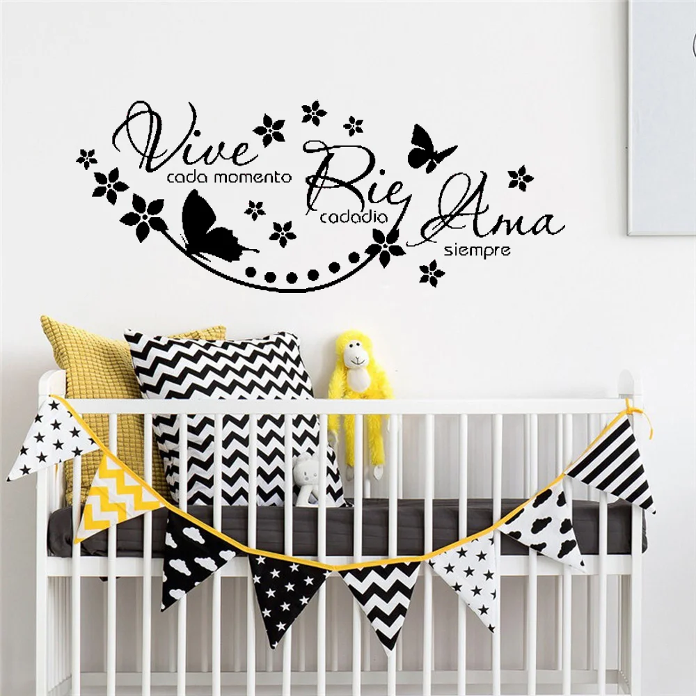 

Spanish vinyl wall stickers say Vive Cada Momento Rie Cada Dia Ama Siempre wall stickers mural poster home decoration