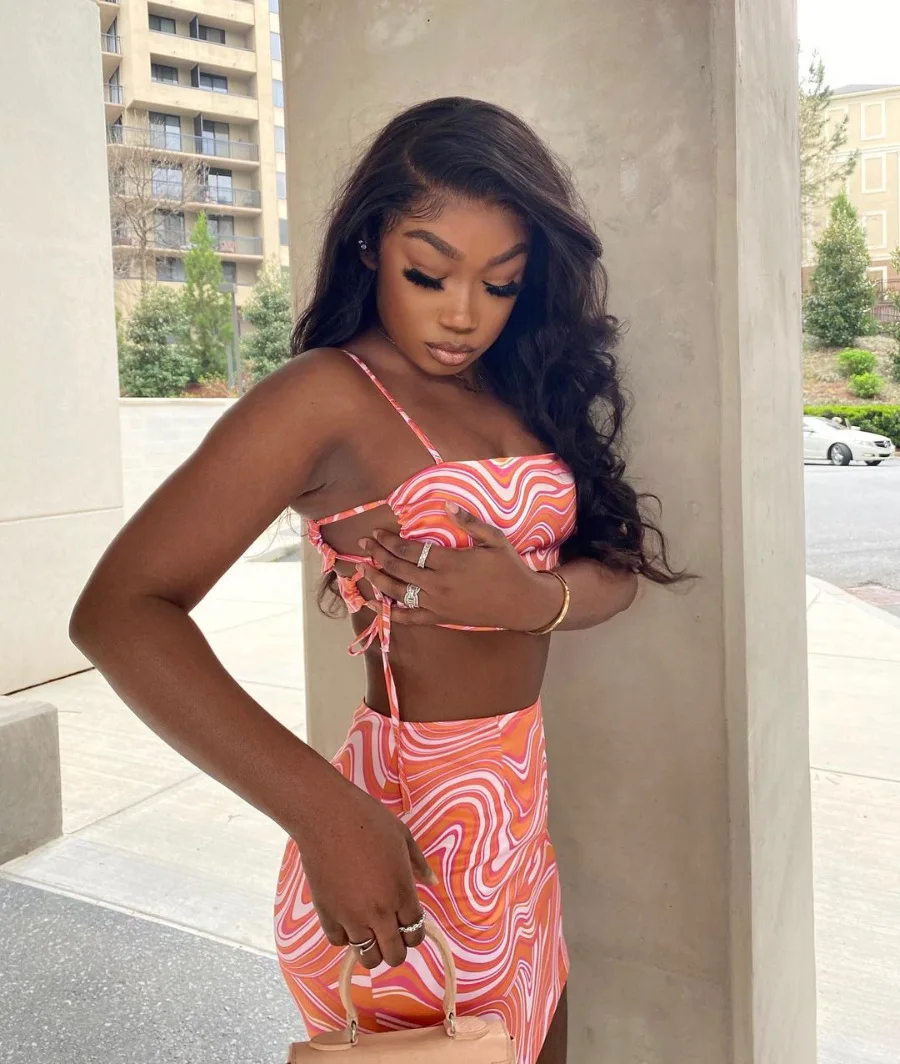 

European and American ins women's clothing European and American women's clothing sleeveless printed split casual skirt suit