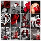 Пейзаж 5D алмазная живопись сделай сам полный квадратный черный и красный бисер вышивка распродажа мозаика Искусство розы Вышивка крестиком домашний декор