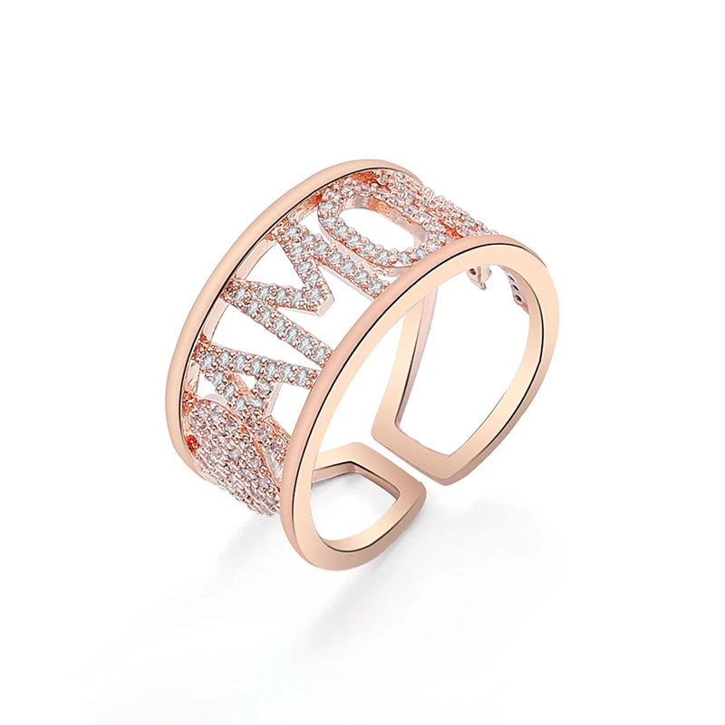 Обручальные кольца для женщин с фианитом регулируемое Открытое кольцо розовое