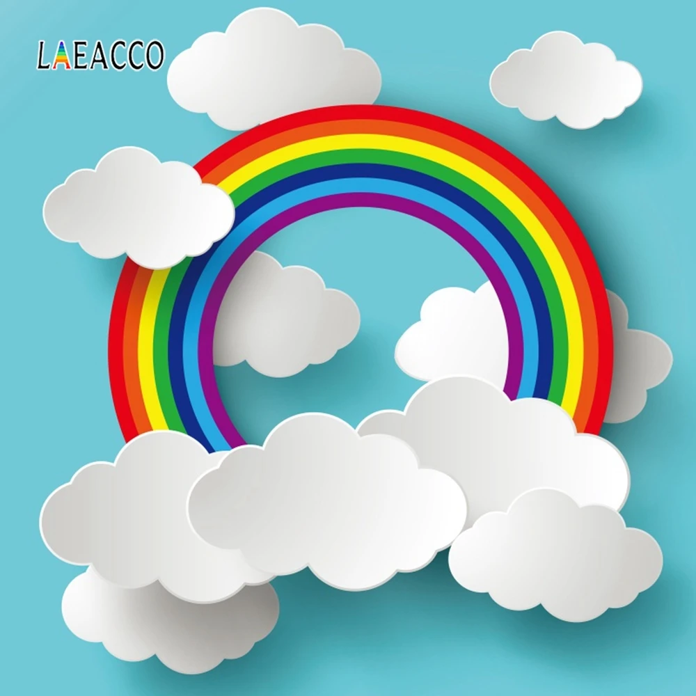 

Laeacco Blue Sky White Clouds Rainbow Baby Birthday Photophone Photography Backgrounds Photographic Backdrops For Photo Studio