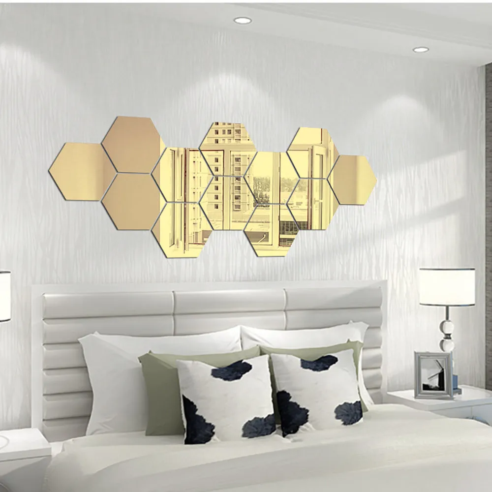 36Pcs 3D Hexagon Acrylic Mirror Wall Stickers DIY Art Living Room Mirrored Decorative bathroom sticker | Дом и сад