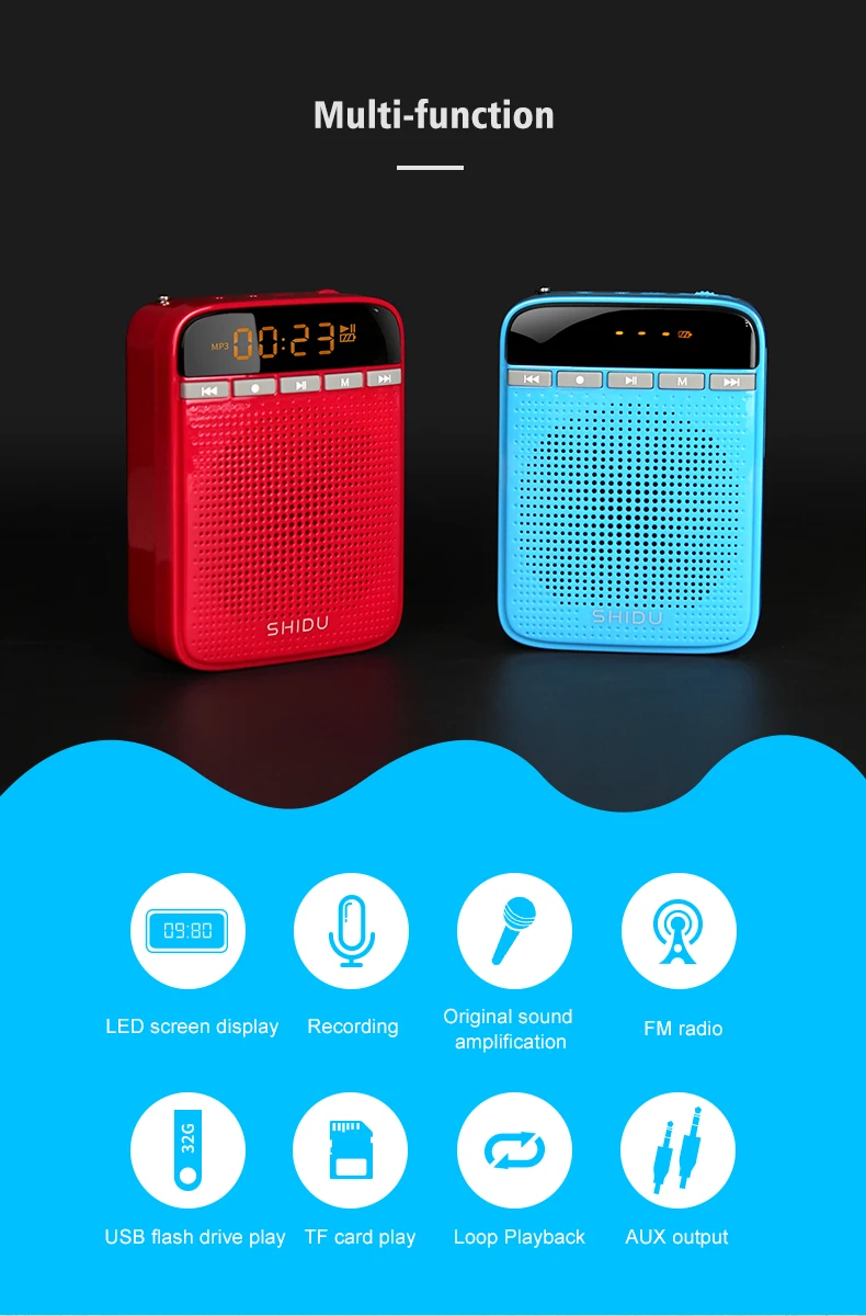 Многофункциональный мегафон проводной микрофон Bluetooth FM радио запись портативный