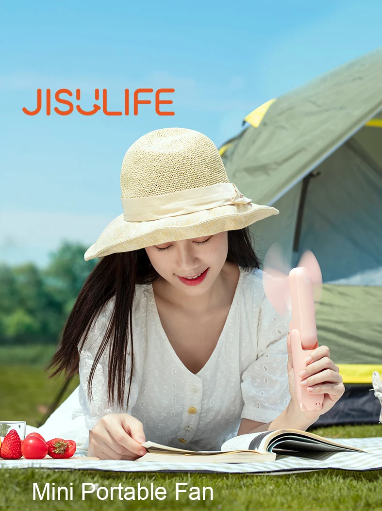 Портативный Веер Складной внешний аккумулятор JISULIFE, зарядка через Usb, мини-вентилятор с функцией кондиционирования воздуха и светодиодным фонариком, 4800 мАч - изображение