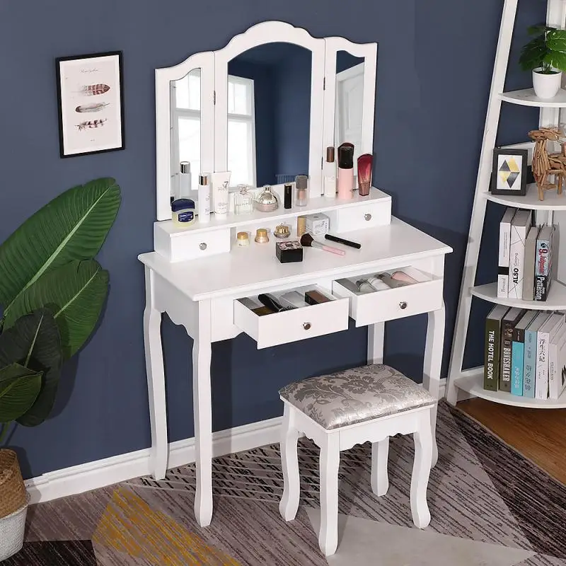 

Modern Bedroom Makeup Table Furniture Chair Set HWC Dressing Table Drawers Dresser Bedside Table With Stool / Chairs