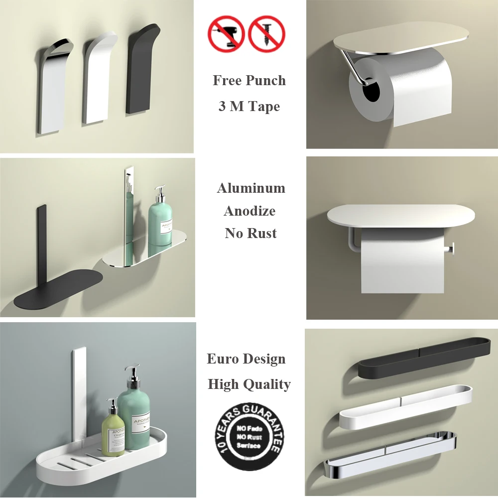 Bar White Makeup Shelf Shampoo Rack 3m Tape