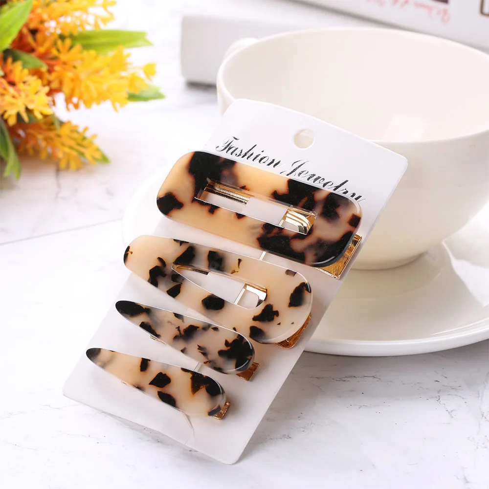 4 Pcs/Set Fashion Leopard Print Acetate Geometric Hair Clip Headband Hairpin Barrette Headwear Accessories for Women | Красота и