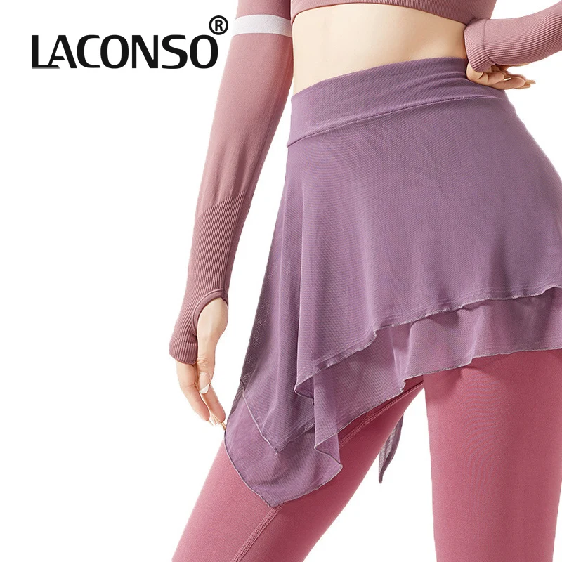 

LACONSO Mesh Bandage Yoga One-Piece Anti-Glare External Hips-Covering Sports Short Skirt Fitness Clothes Shawl Dance Tennis Golf