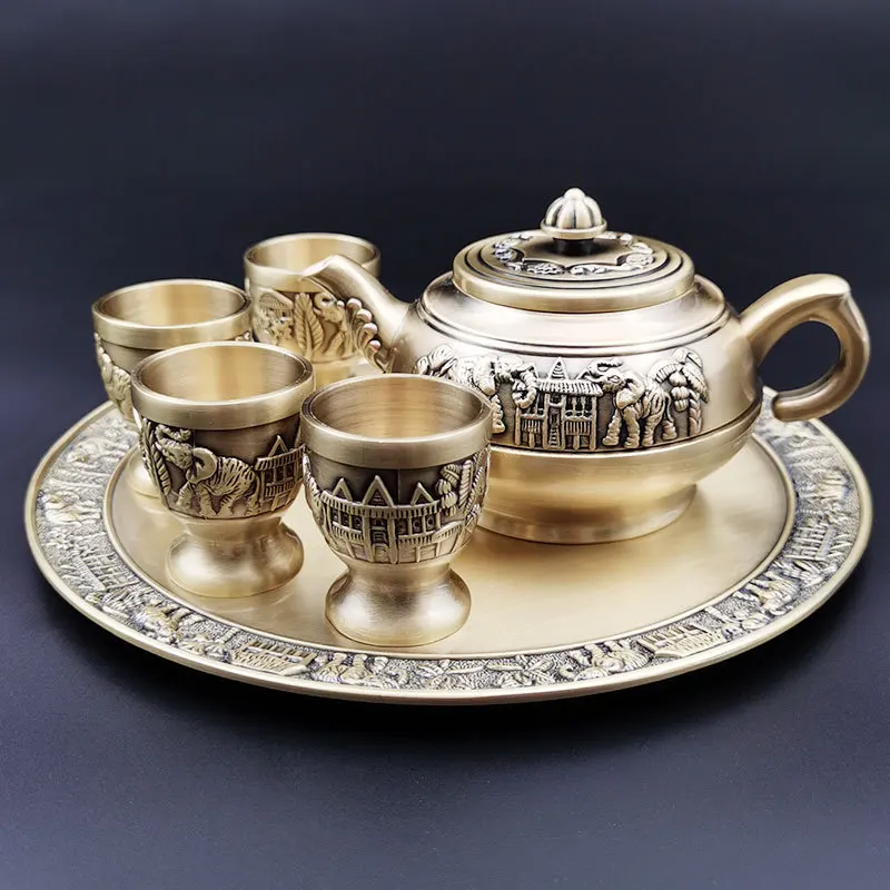 

Elephant Wine Set,Home Decoration,Sake Wine Glass,Bronze 6pcs Tea Cup Set,Wine Decanter Tray Set Party Hotel Restaurant Utensils