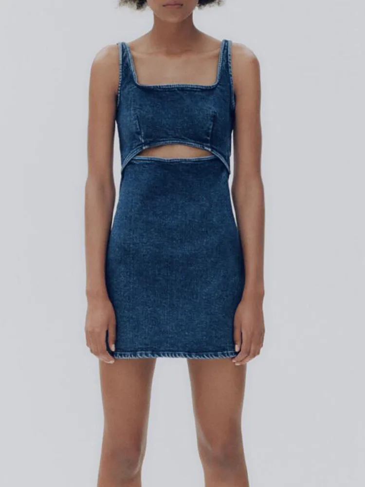 

Платье Za, Осеннее, женское, модное, тонкое, на бретельках, с вырезами, джинсовое, 2021