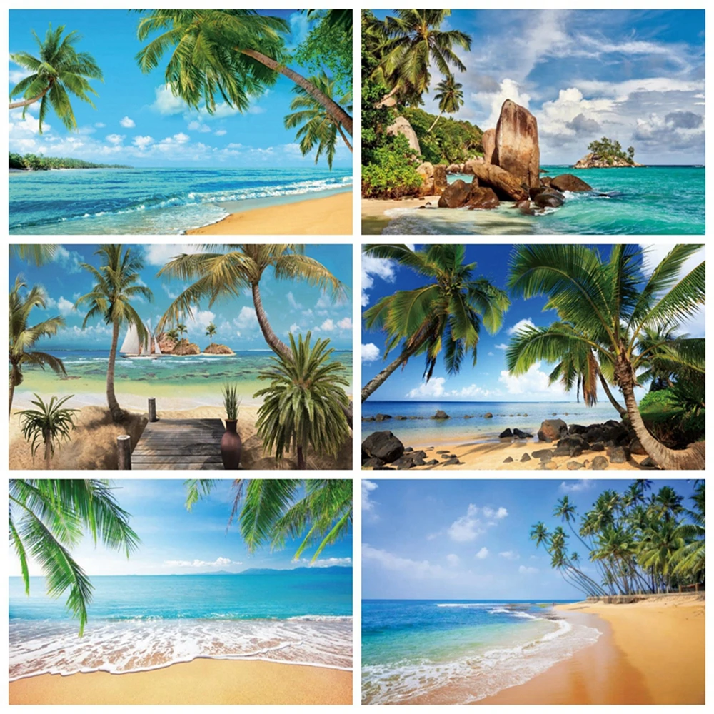 Виниловый фон для фотостудии с изображением летнего моря морского дна пляжа неба