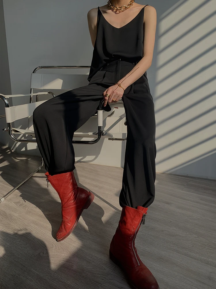 

HE SA korean vintage boho summer slip off shoulder tank top Suit set streetwear sexy High waist wide leg trousers spring croppe