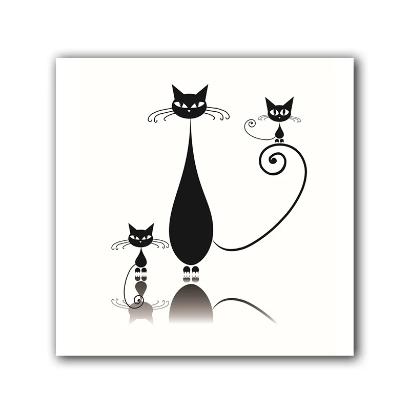 Минималистичная Картина на холсте с изображением милой кошки и головы черного