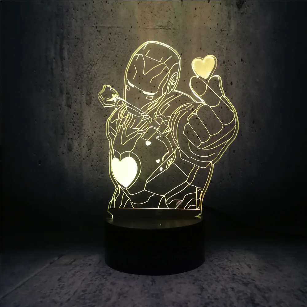3D лампа Love you style ironman love heart Figure ночник LED Vision 7 цветов меняющийся Декор для спальни