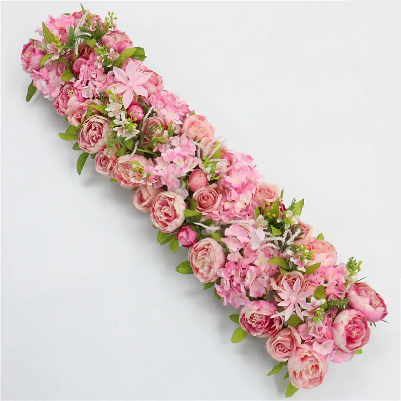 D pink custom made Artificial rose flower row Wedding background wall arch Welcome desk decorative fake flower Home holiday decoration - Цвет: D pink