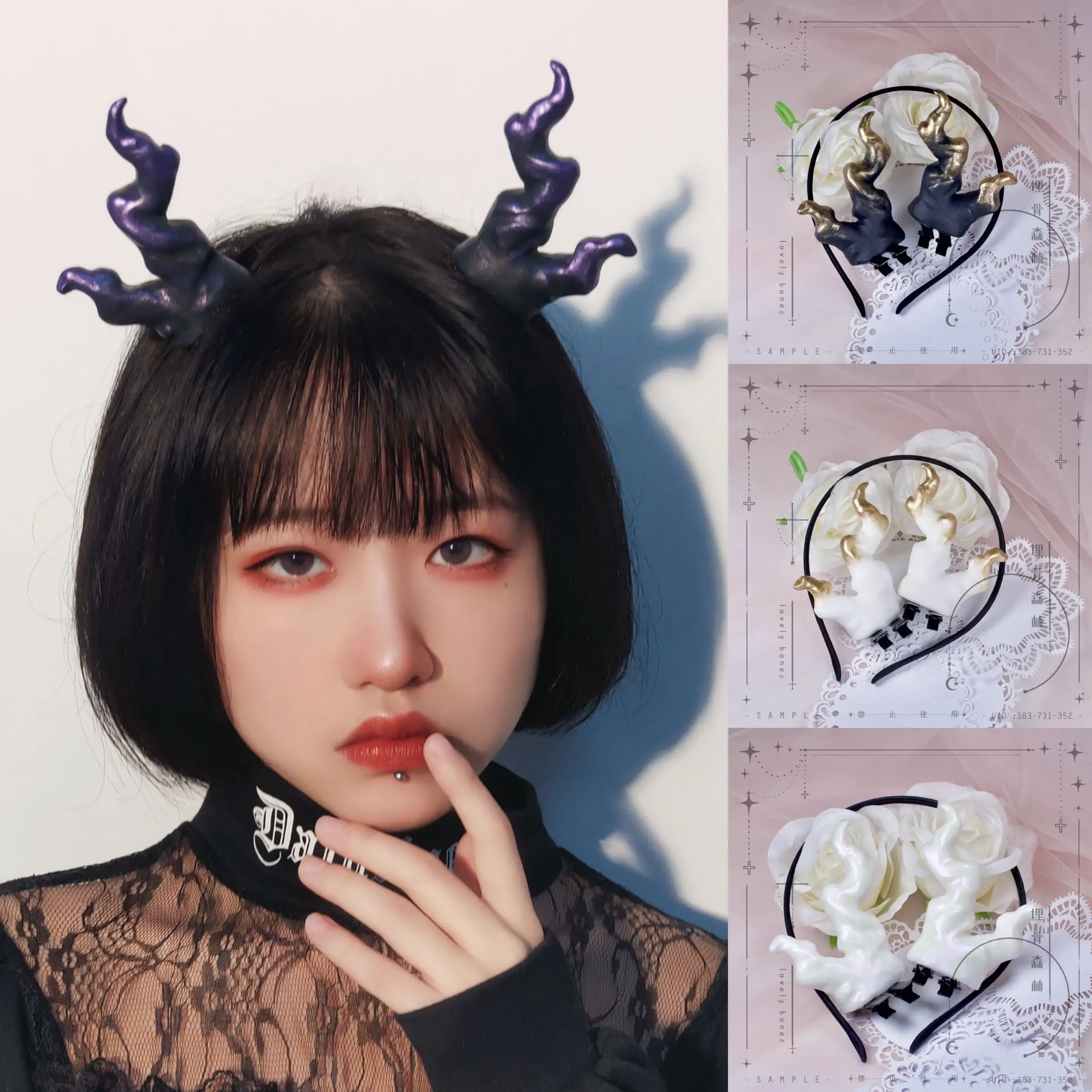 

Devil Horns Ghost Antlers Horn Original Lolita Headwear Hair Hoop Cosplay Dull Black Gothic Halloween Hairpn Hair Accessories