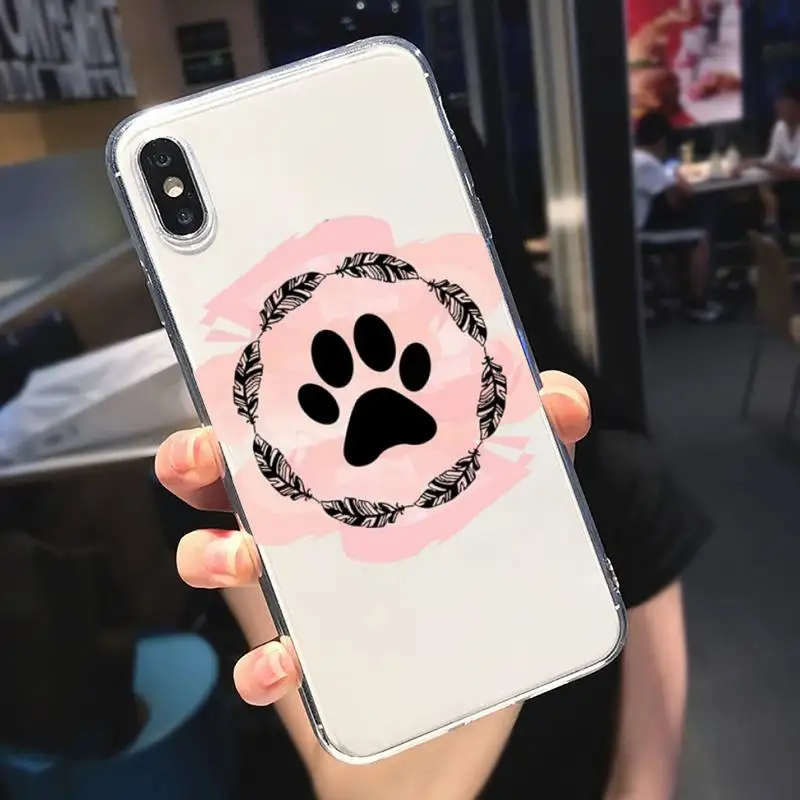 

Cat Dog Paw Animal Phone Case Transparent soft For iphone 5 5s 5c se 6 6s 7 8 11 12 plus mini x xs xr pro max