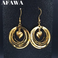 fashion heart stainless steel drop earring women gold color round statement earrings jewelry boucles d oreille femme e1377s01