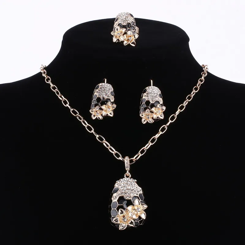 Комплект ювелирных украшений с эмалью для женщин ожерелье и серьги золотого