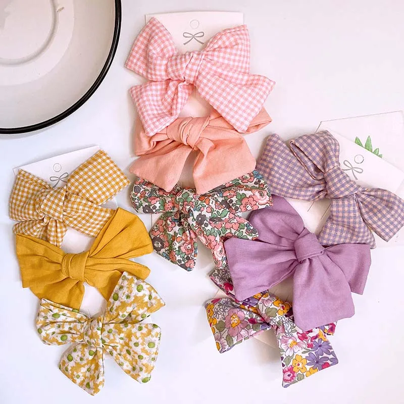 

Oaoleer 3 Pcs/Set Floral Bow Children Hairpin Kids Headdress Printed Side Bangs Clip Children Cotton Hairpins Hair Accessories