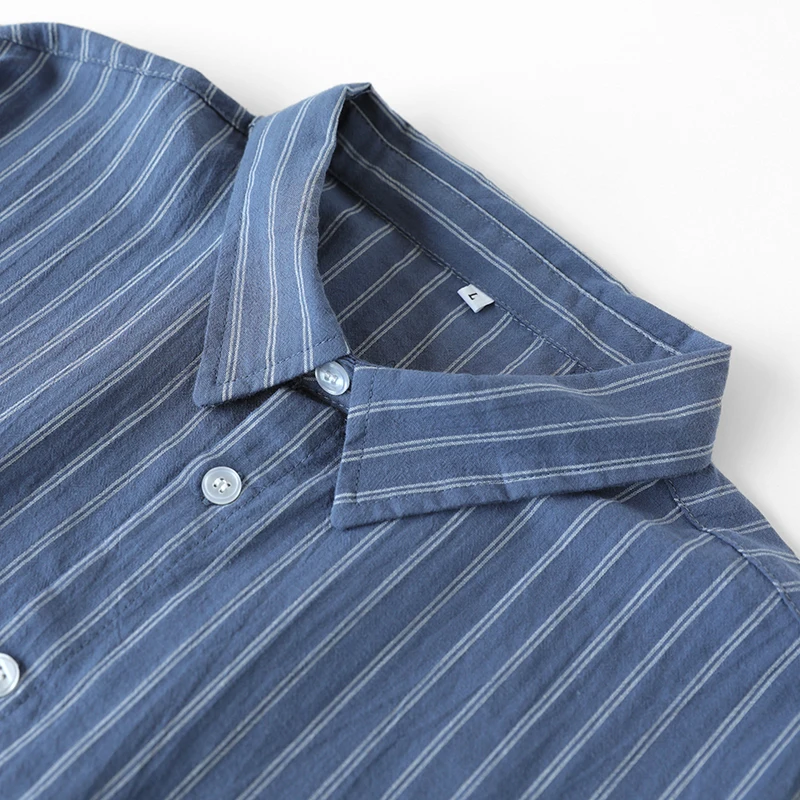 

Harajpee Pajamas Shirt Collar Outwear Home Suit Men's Striped Sleepwear Summer Short Sleeve Shorts Solid Cotton Leisure Simple