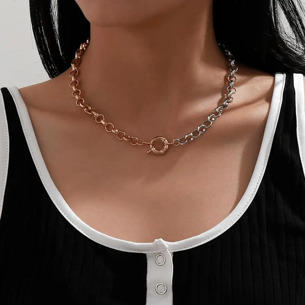 

Lacteo Steampunk Golden Color Mixed Metal Chain Choker Necklace Statement Daily life Clavicle Chain Necklace Jewelry for Women